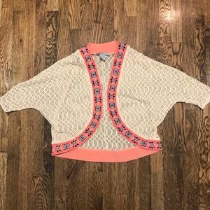 Lacy cardigan with boho print trim